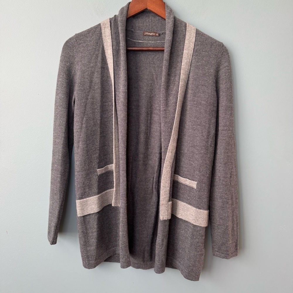 J.McLaughlin 100% Merino Wool Open Long Sleeve Cardigan in Gray. XS